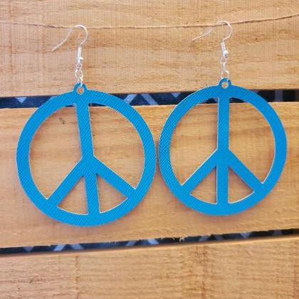 Hippie Peace Symbol Leather Earrings, Turquoise..