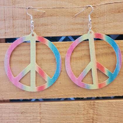 Rainbow Peace Earrings, Bright Leather Earrings,..