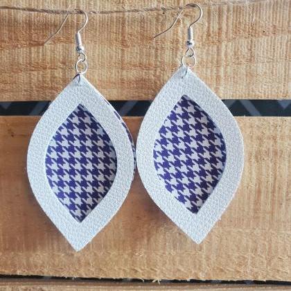 Purple White Houndstooth Leather, Statement..