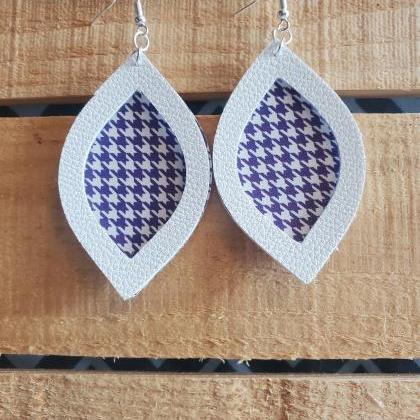 Purple White Houndstooth Leather, Statement..