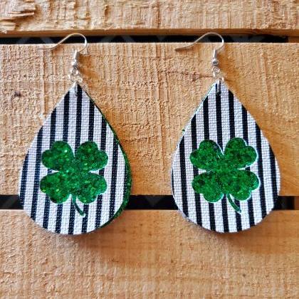 St Patricks Day Leather Earrings, Glitter..