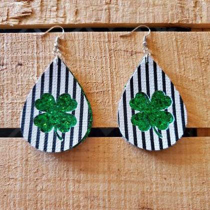 St Patricks Day Leather Earrings, Glitter..