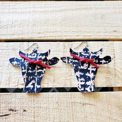 Rustic Leather Cow Head Earrings, Farm Life..