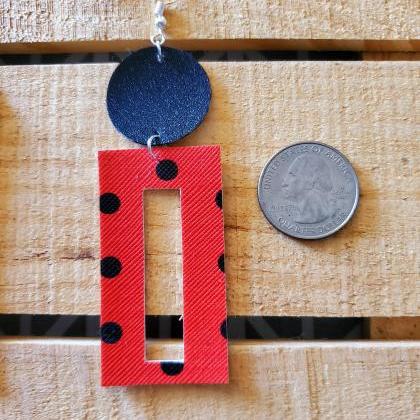 Red And Black Polka Dot Leather Earrings,..