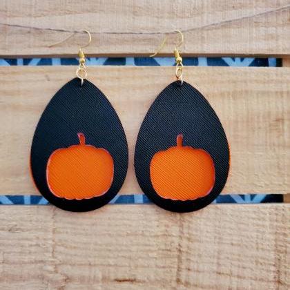 Halloween Leather Earrings, Pumpkin..