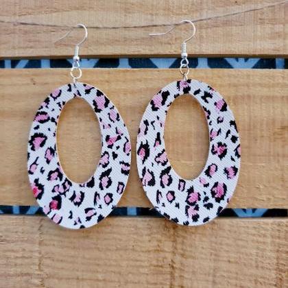 Pink Leopard Print Leather Earrings..