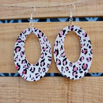 Pink Leopard Print Leather Earrings..