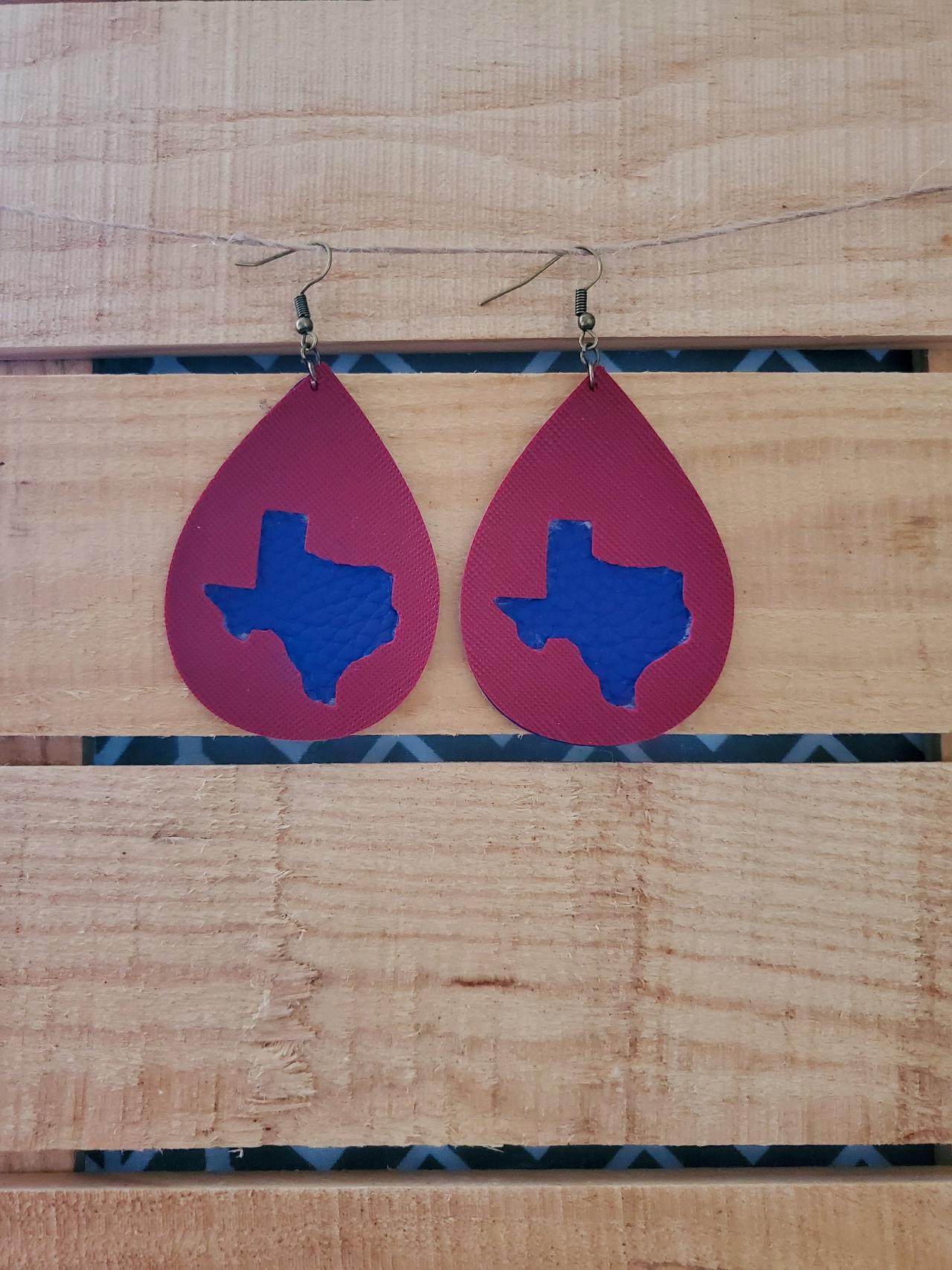 Texas Leather Earrings, State Jewelry, Going Away Present, Tx Earrings, Texas Roots, Texas Jewelry, State Earrings, Leather Dangles, Cutout