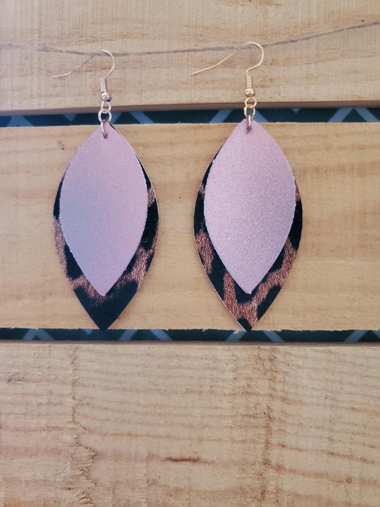 Leopard Leather Earrings Rose Gold Layered Earrings Cheetah Earrings Leopard Jewelry Metallic Ea on Luulla