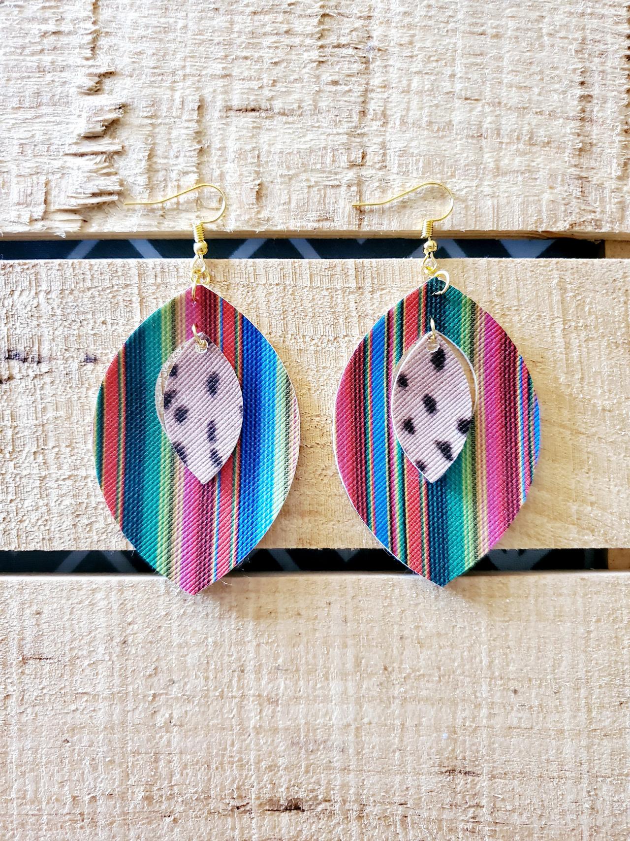 Aztec Serape Leather Earrings Aztec Serape Leather Earrings