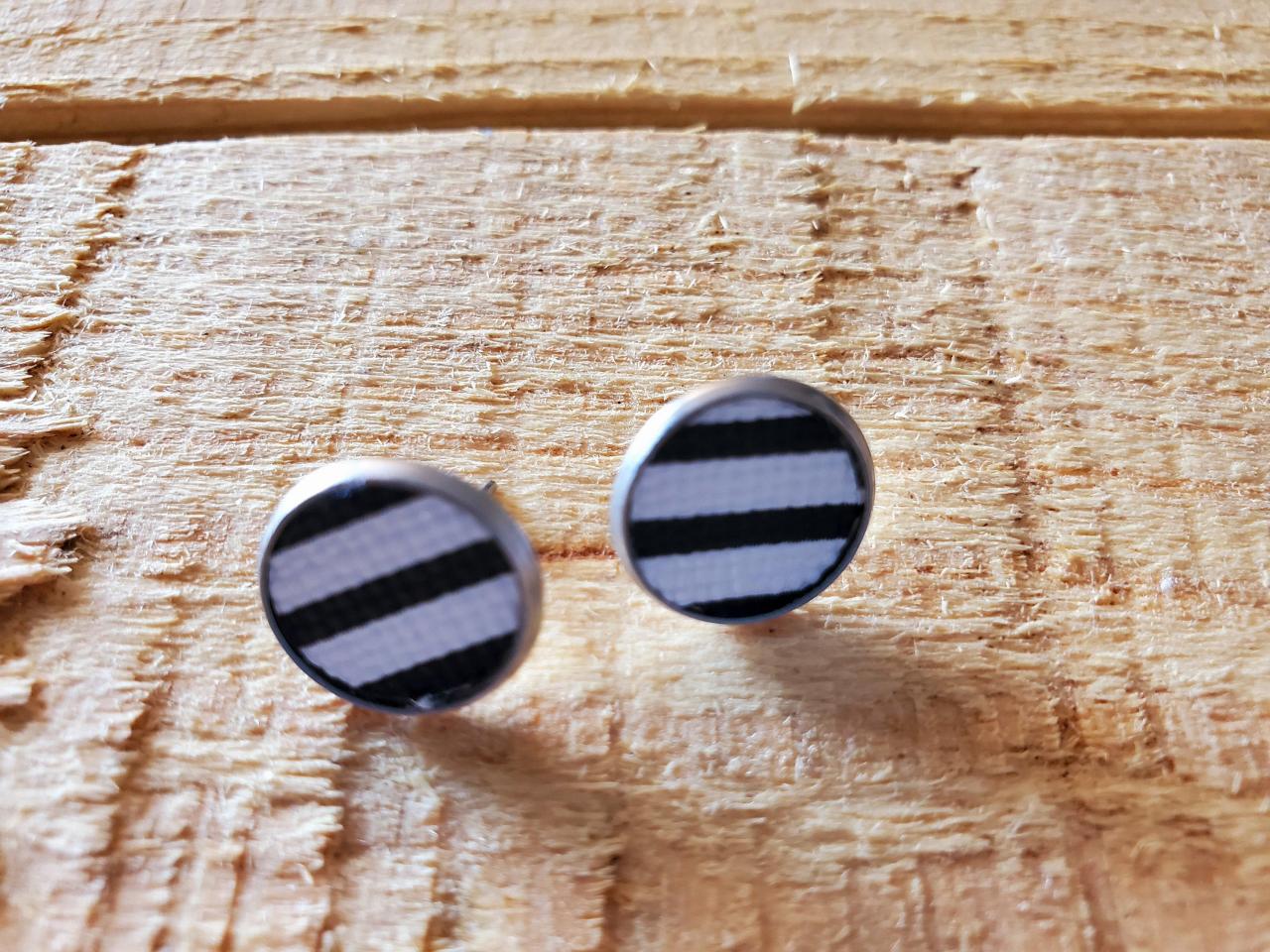 Black And White Striped Leather Stud Earrings, Striped Post Earrings, Dainty Earrings, Black And White Earrings, Minimalist Earrings, Gift