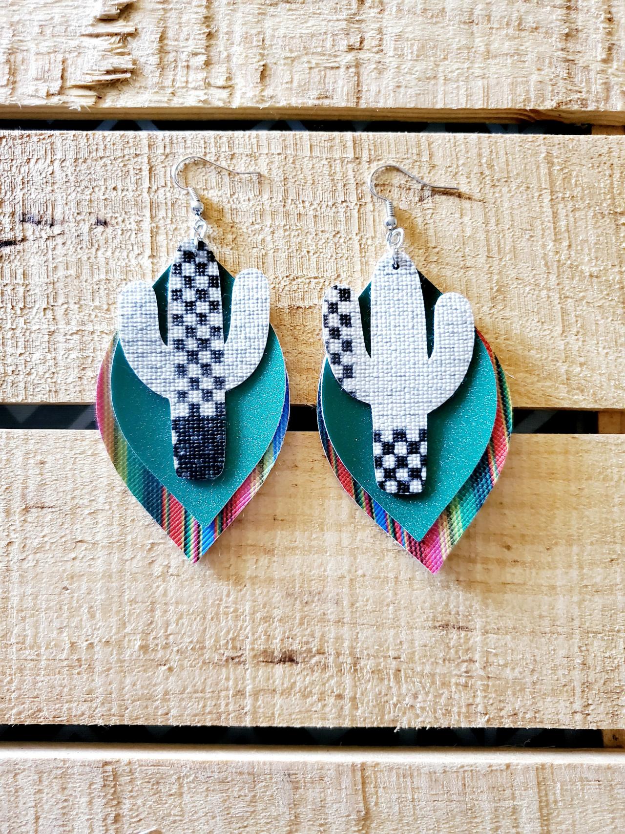 Aztec Leather Earrings, Serape Leather Earrings, Tribal Earrings, Boho Earrings, Bohemian Jewelry, Tribal Jewelry, Fine Glitter Earrings