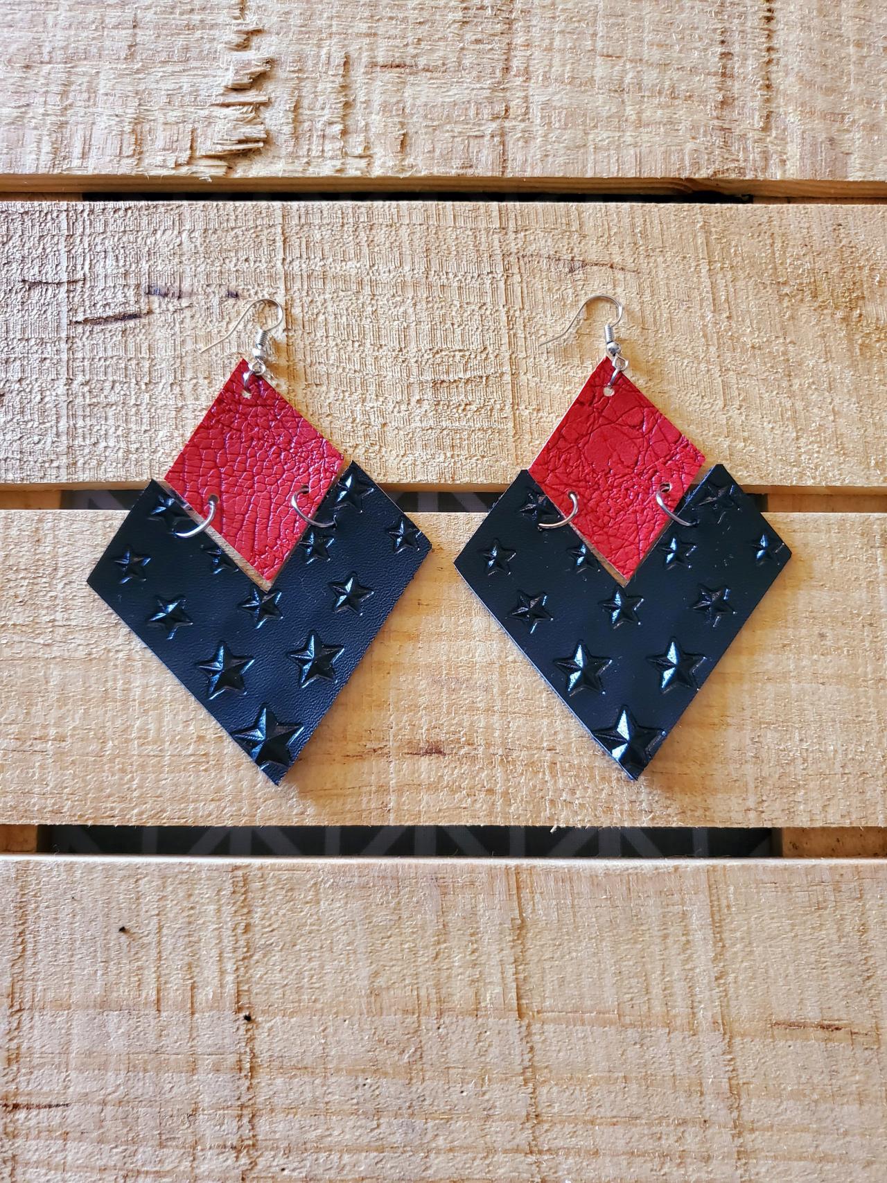 Fall Leather Earrings, Red And Black Jewelry, Distressed Leather Earrings, Metallic Earrings, Holiday Jewelry, Womans Gift, Rustic Boho Chic