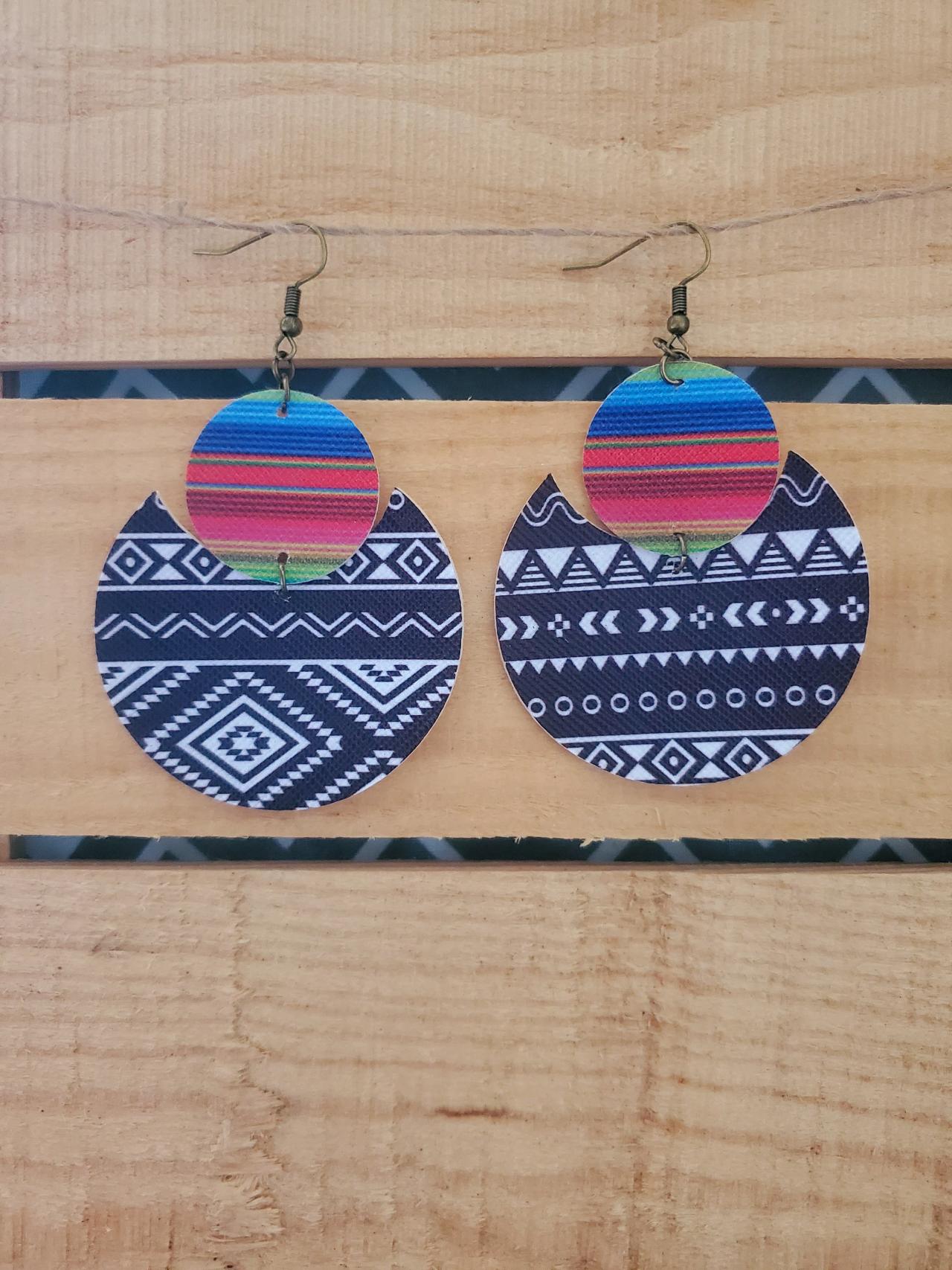 Aztec Leather Earrings, Serape Leather Earrings, Tribal Earrings, Boho Leather Earrings, Split Leather Earrings, Boho Chic, Aztec Jewelry