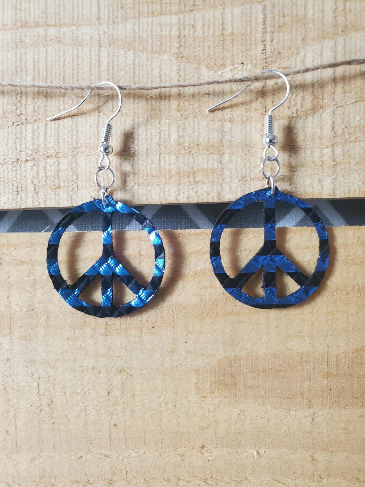 Navy Blue Metallic Hippie Earrings, Dainty Circle Leather Earrings, Bright Jewelry, Shiny Earrings, Boho Earrings, Bright Blue Earrings