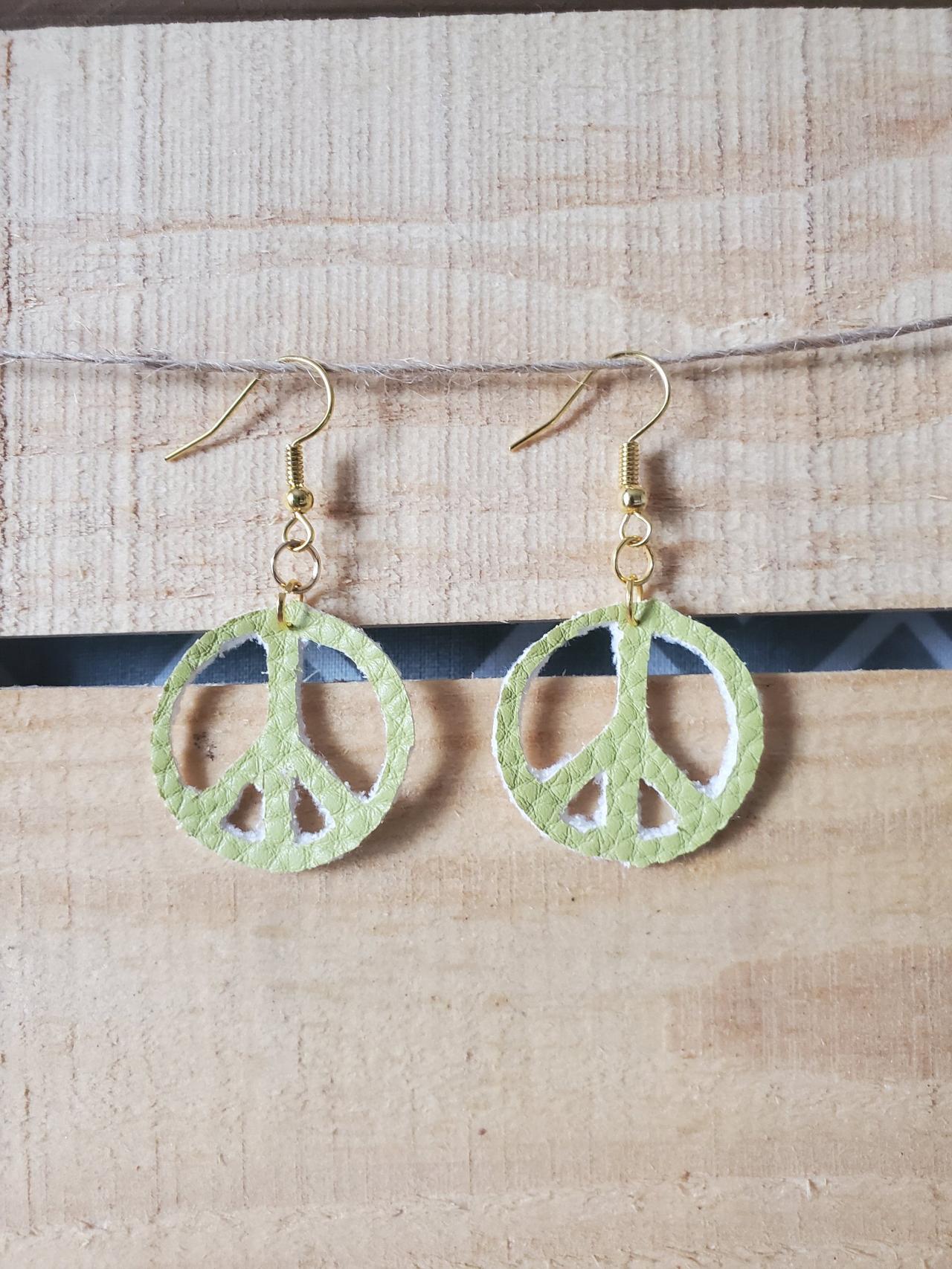Peace Sign Earrings, Hippie Style Jewelry, Gifts for Her, Leather Dangles, Boho Gifts, Girls Earrings, Dangle Earrings for Girls, Boho Chic