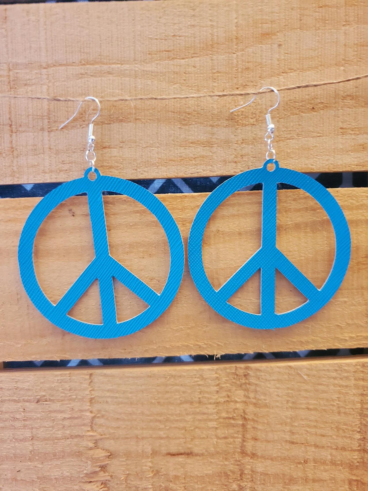 Hippie Peace Symbol Leather Earrings, Turquoise Leather Jewelry, Peace Sign Earrings, Bright Earrings, Peace Sign Jewelry, Turquoise Earring