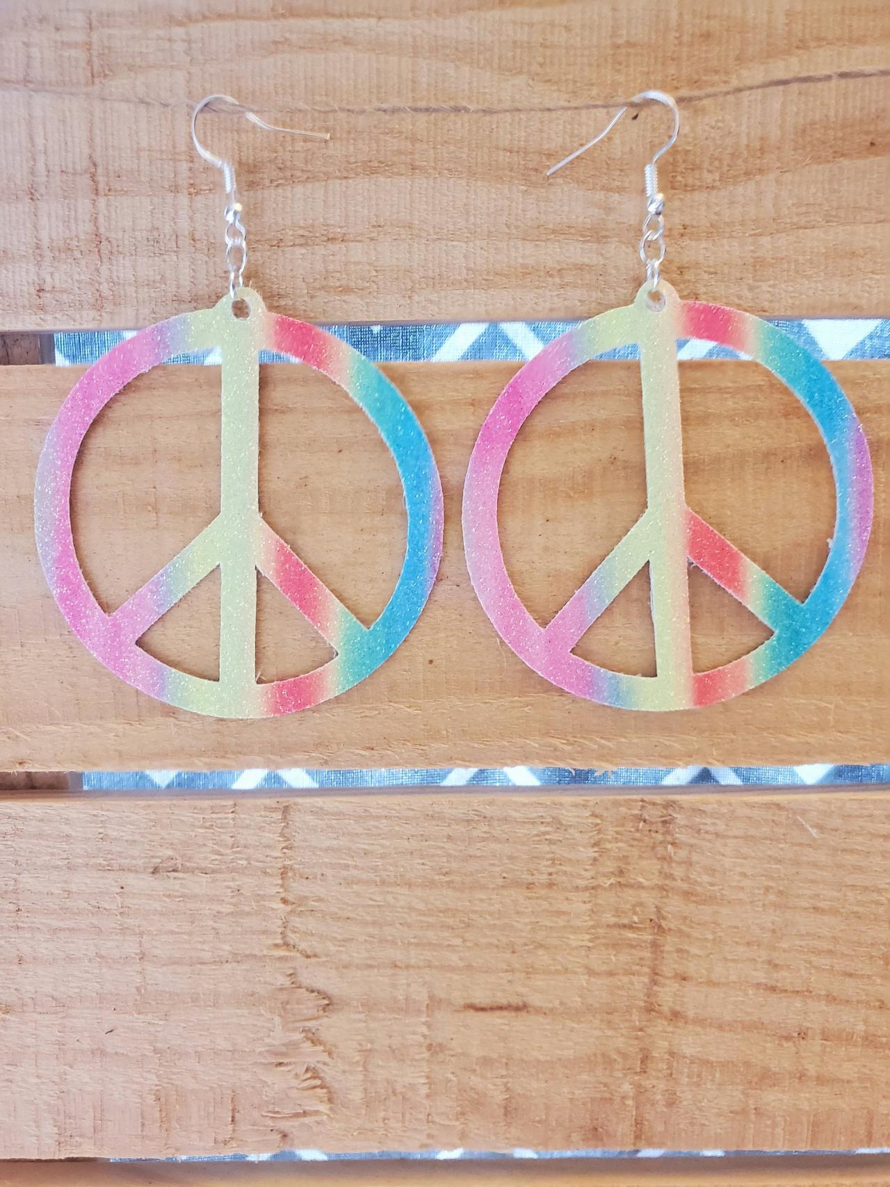 Rainbow Peace Earrings, Bright Leather Earrings, Colorful Earrings, Peace Sign Jewelry, Peace Earrings, Peace Sign Leather Earrings,