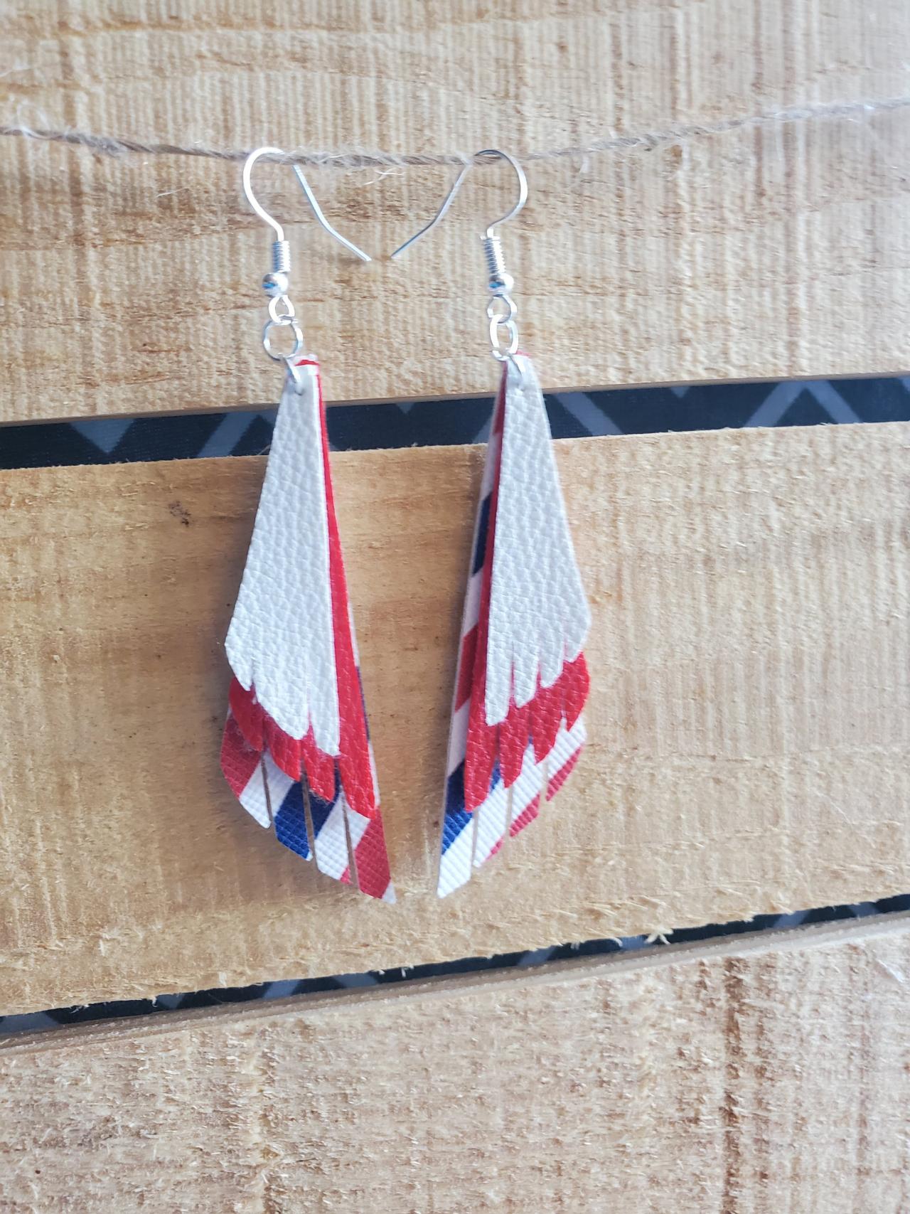 Usa Earrings, 4th Of July Leather Jewelry, Patriotic Earrings, Triple Layered Earrings, Statement Earrings, July 4th Earring, Red White Blue