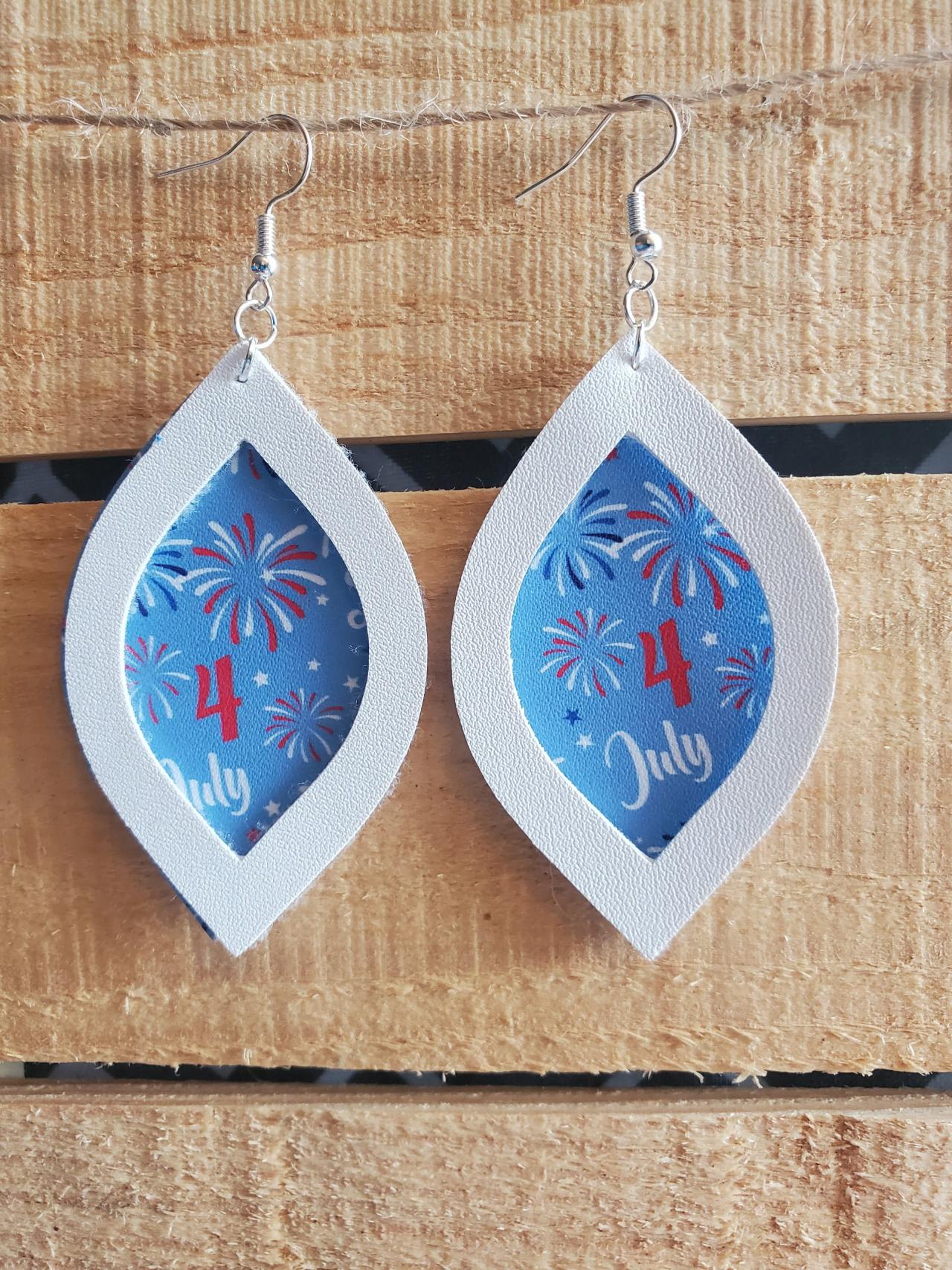 Red White Blue Leather Earrings Teardrop Earrings Patriotic