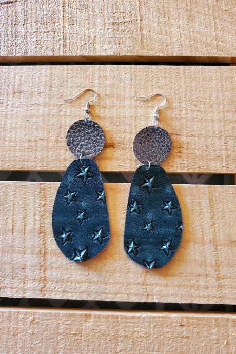 Distressed Green and Bronze Leather Earrings, Bar Leather Earrings, Metallic Leather Earrings, Womans Gift, Statement Earrings, Boho Chic