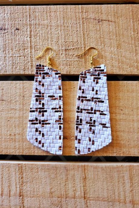 Fall Leather Earrings, Gold and White Leather Earrings, Autumn Earrings, Leather Bar Earrings, Statement Earrings, Minimalist Jewelry, Gift