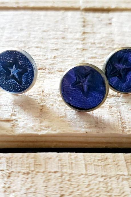 Leather Stud Earrings, Blue Distressed Post Earrings, Purple Post Earrings, Dainty Earrings, Rustic Leather Post Earrings, Womans Gift, Boho